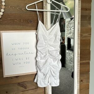Zara White Linen Ruched Mini Dress